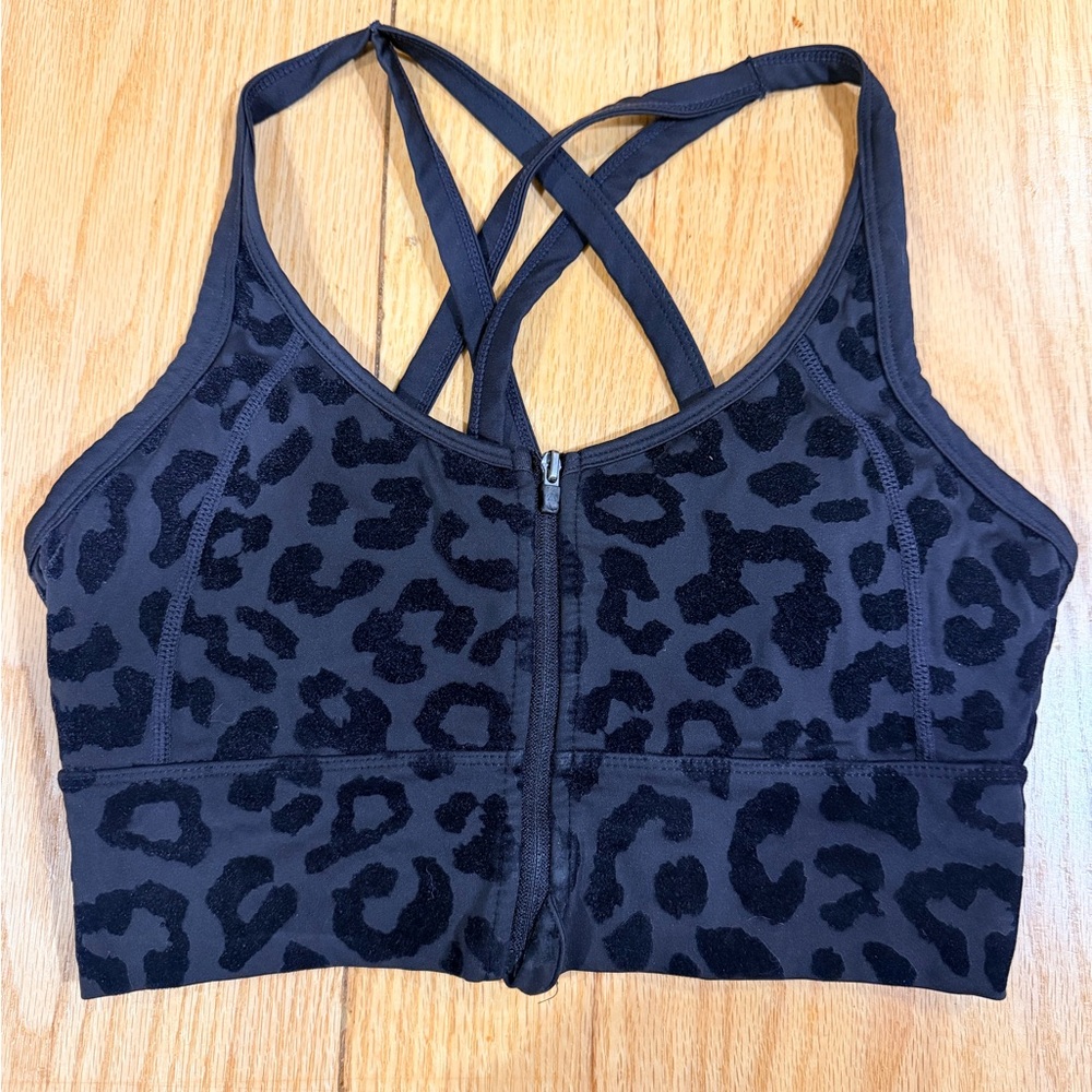 Leopard Print Zip Front Sports Bra